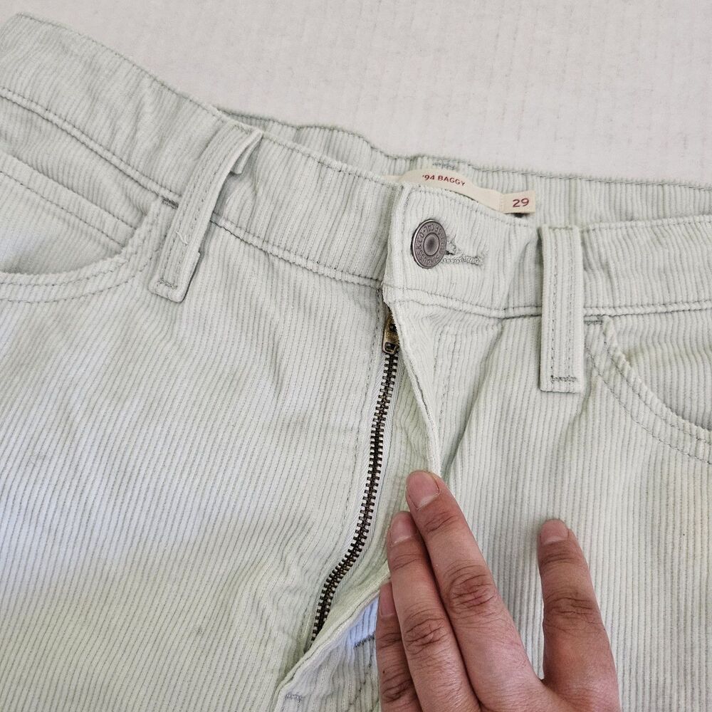Levi's 94 Baggy Jeans Womens‎ 29 Mint Green Corduroy Loose Fit Straight Leg Y2K - Picture 4 of 11